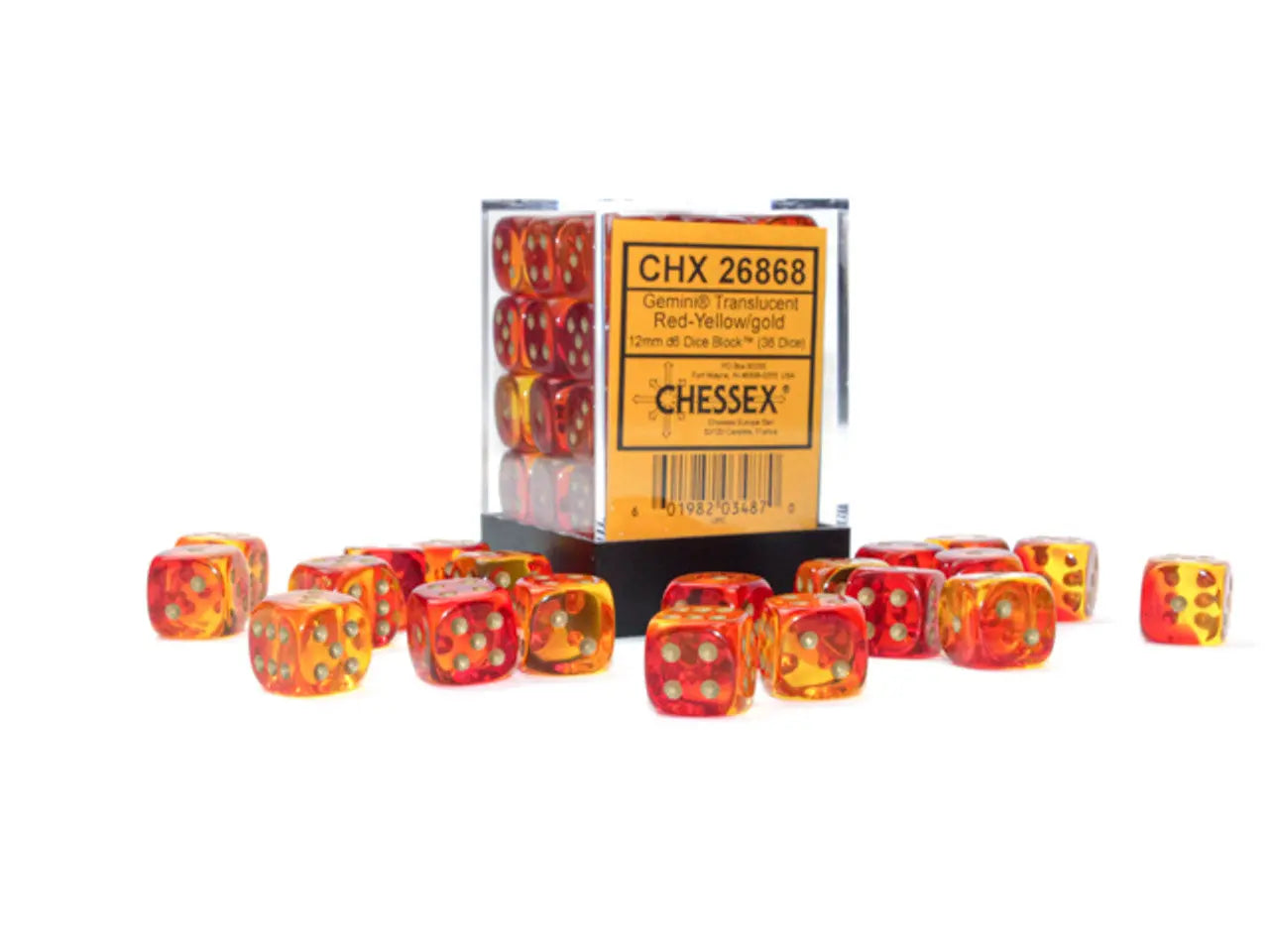 Gemini Translucent Red- Yellow/gold Dice Block (36 Dice)