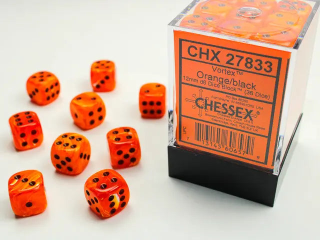 Vortex Orange/ black Dice Block (36 Dice)