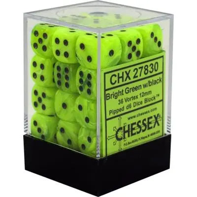 Vortex Bright Green/black Dice Block (36 Dice)