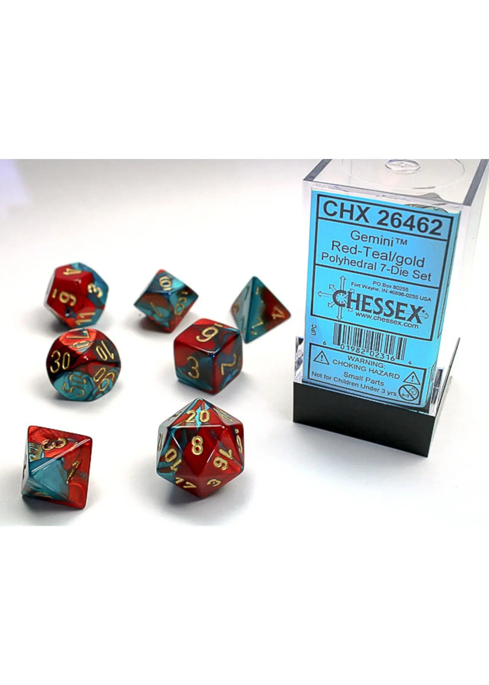 Gemini Red-Teal/ gold 7-Die set