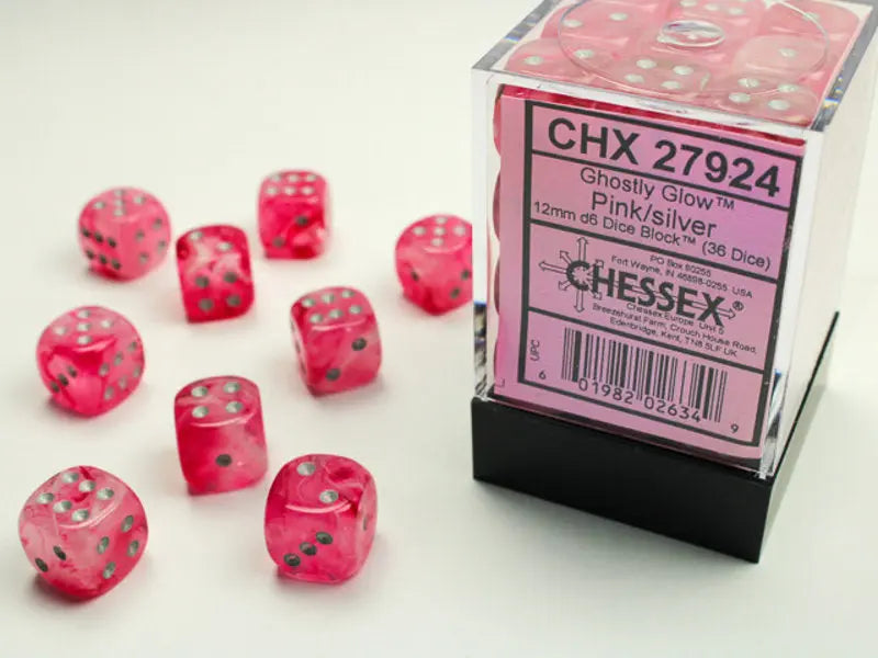 Ghostly Glow Pink/ silver Dice Block (36 Dice)