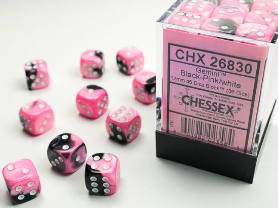 Gemini Black-Pink/white Dice Block (36 Dice)