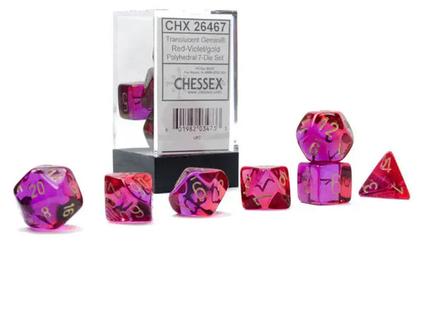 Gemini Translucent Red-Violet/gold 7-Die Set Chessex