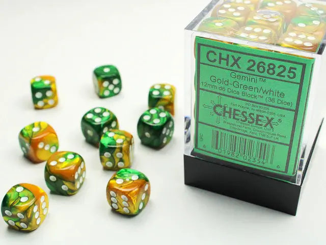 Gemini Gold-Green/ white Dice Block (36 Dice)