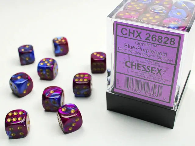 Gemini Blue-Purple/gold Dice Block (36 Dice)