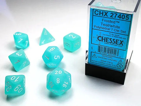 Frosted Teal/ white 7-Die set Chessex