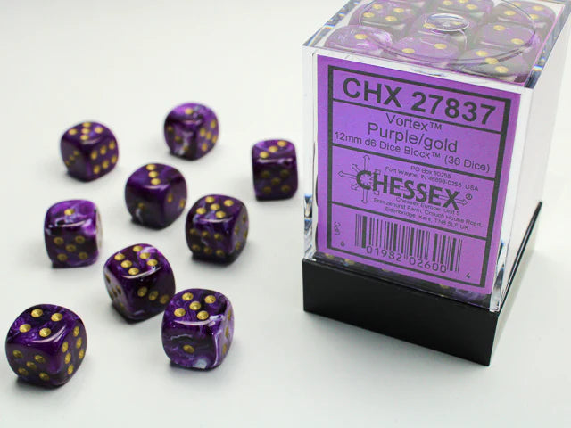 Vortex Purple/gold Dice Block (36 Dice)
