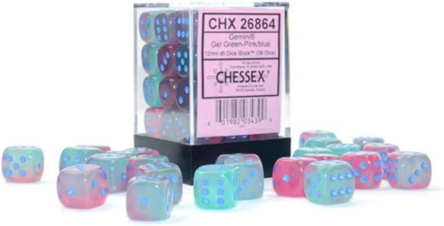 Gemini Gel Green-Pink/blue Dice Block (36 Dice)