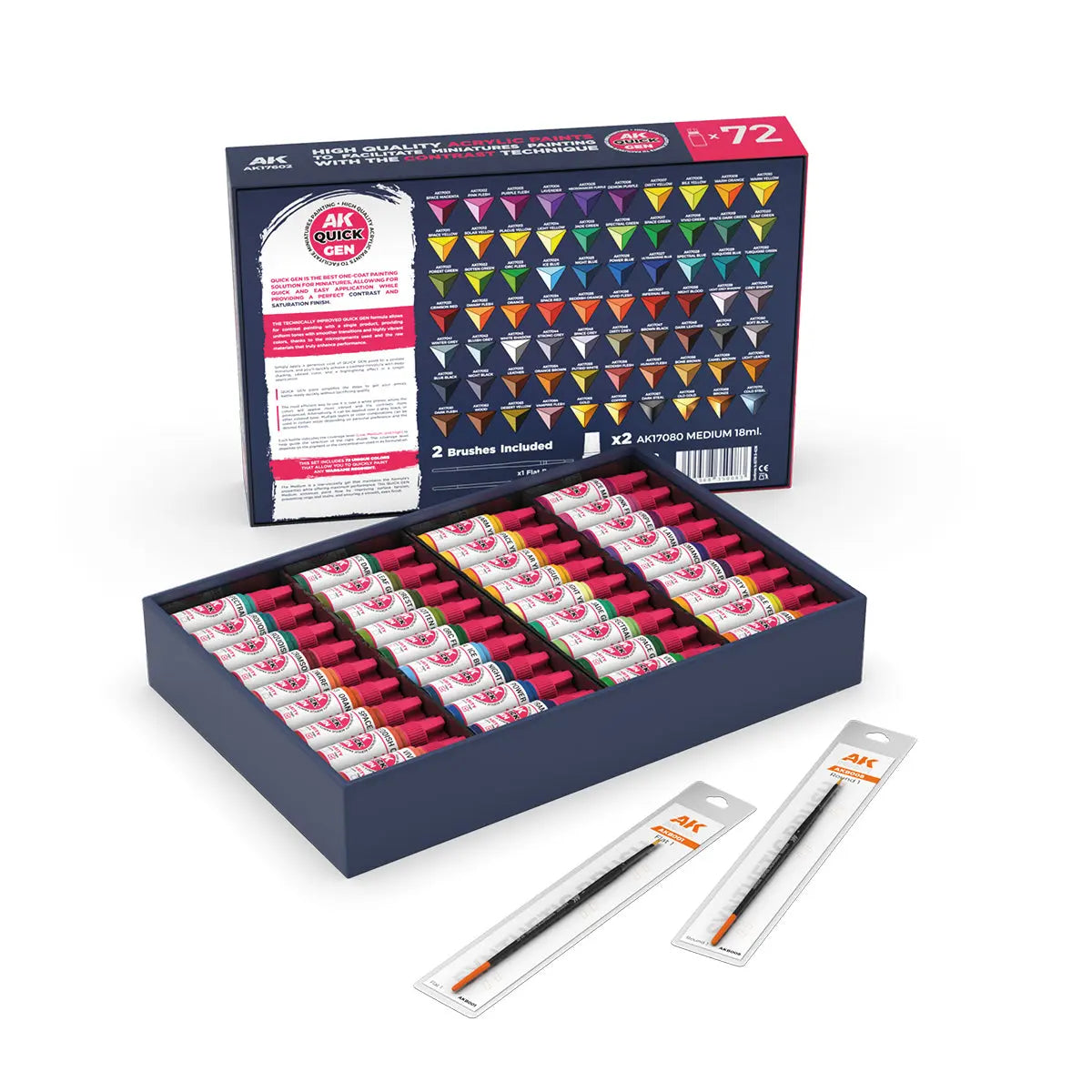 AK Interactive Quick Gen - Quick Paint Set 72 Colors (2 Brushes)