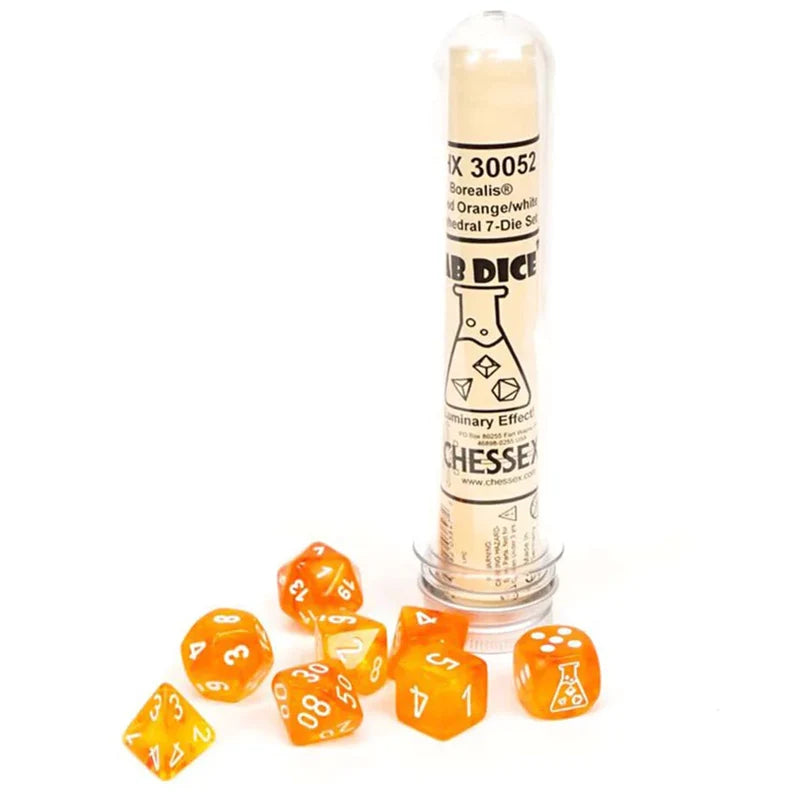 Lab Dice: Borealis Blood orange/ white 7-Die set