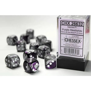 Gemini Purple-Steel/ white Dice Block (36 Dice)
