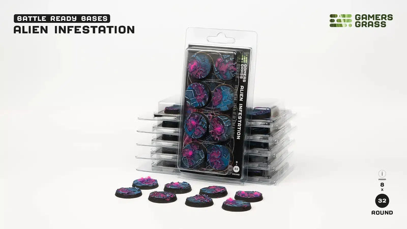 Gamers Grass- Alien Infestation Bases, Round 32mm (x8)