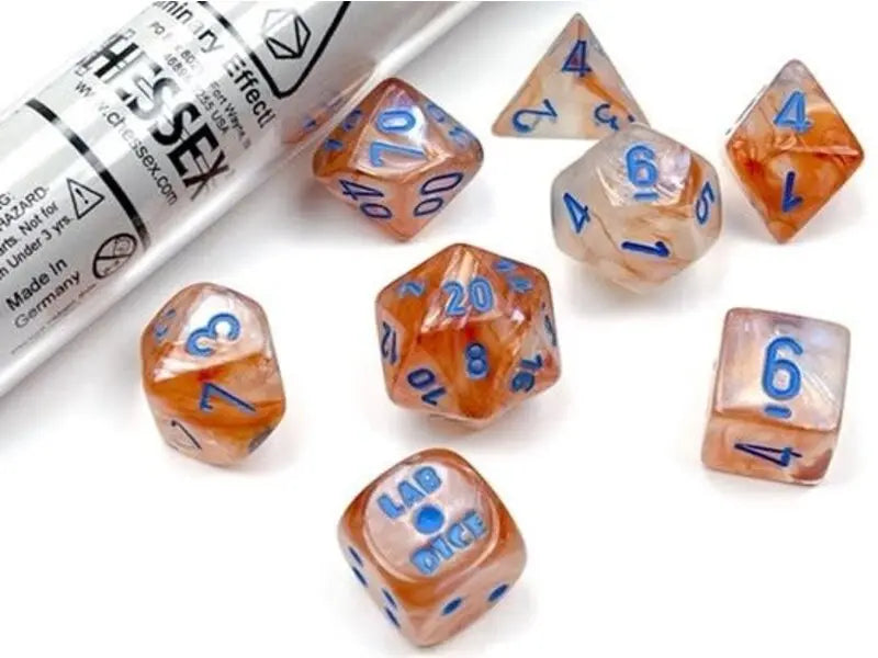 Lab Dice: Borealis Rose Gold/ light blue 7-Die set