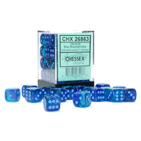 Gemini Blue-Blue/ light blue Dice Block (36 Dice)