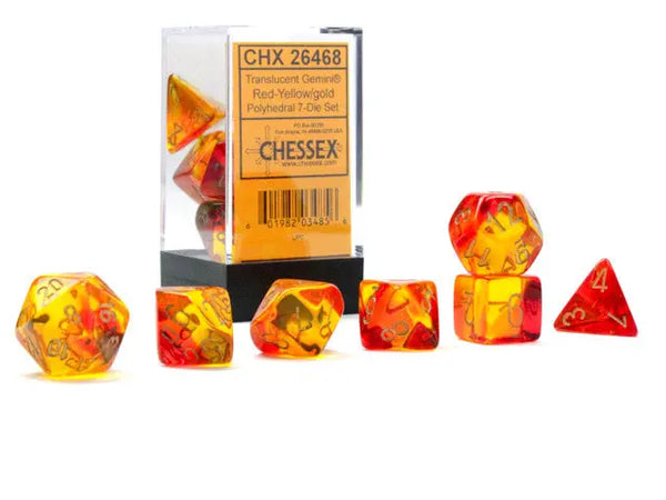 Gemini Translucent Red-Yellow/gold 7-Die Set Chessex