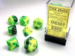 Gemini Green- Yellow/silver 7-Die Set Chessex