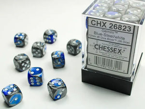Gemini Blue-steel/ white Dice Block (36 Dice)