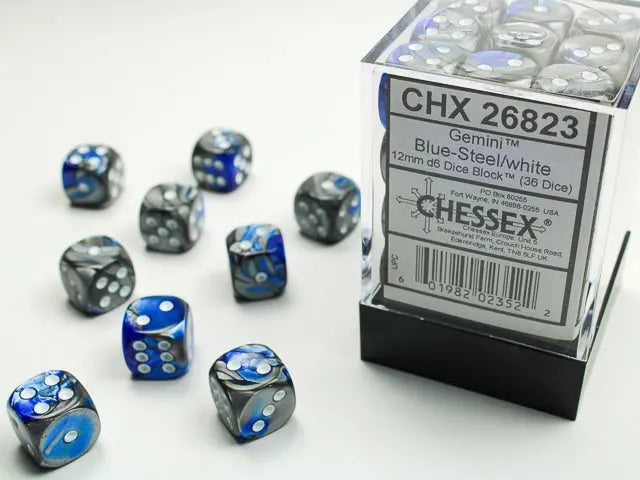 Gemini Blue-steel/ white Dice Block (36 Dice)