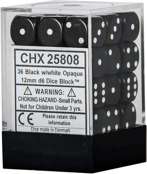 Opaque Black/white Dice Block (36 Dice)