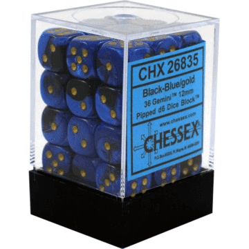 Gemini Black-Blue/ gold Dice Block (36 Dice)