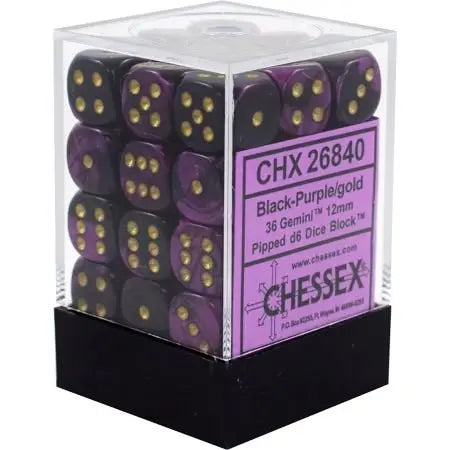 Gemini Black-Purple/ gold Dice Block (36 Dice)