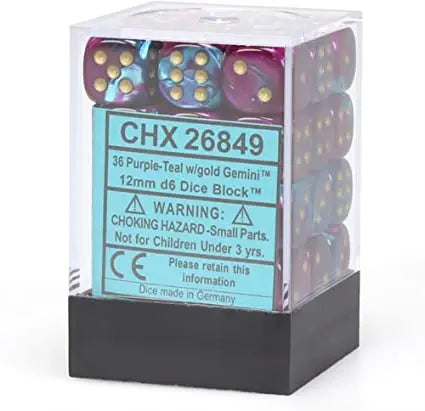 Gemini Purple-Teal/ gold Dice Block (36 Dice)