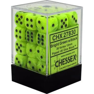 Vortex Bright Green/black Dice Block (36 Dice)