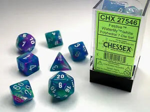Festive® Polyhedral Waterlily™/white 7-Die set Chessex