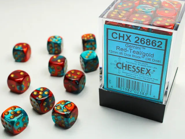 Gemini Red-teal/ gold Dice Block (36 Dice)
