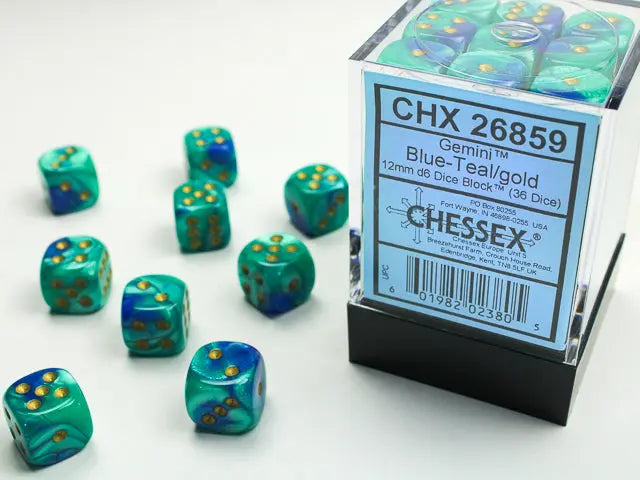Gemini Blue-teal/ gold Dice Block (36 Dice)