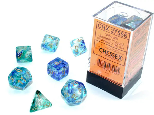 Nebula Polyhedral Oceanic/ gold Luminary 7-Die Set Chessex