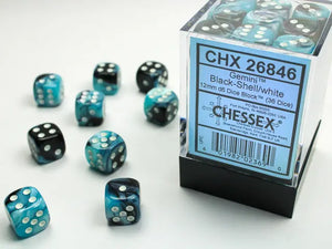 Gemini Black-shell/ white Dice Block (36 Dice)