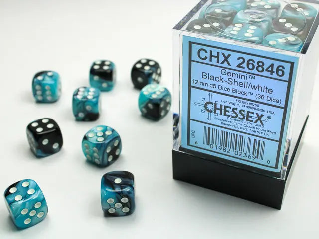 Gemini Black-shell/ white Dice Block (36 Dice)