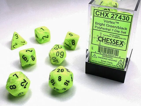 Vortex® Polyhedral Bright Green/black 7-Die Set Chessex