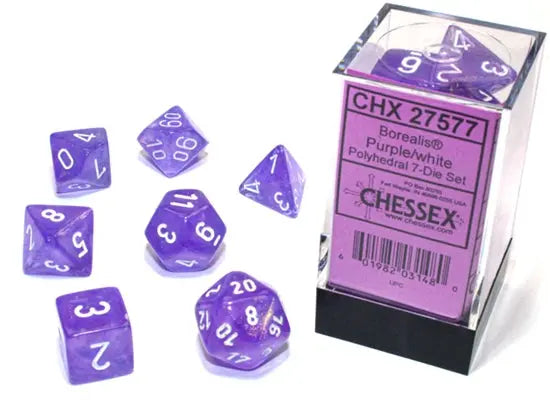 Borealis® Polyhedral Purple/white 7-Die Set Chessex