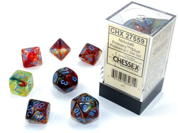 Nebula Polyhedral Primary/ blue Luminary 7-Die Set Chessex