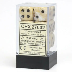 Marble 16mm D6 Ivory/black (12)