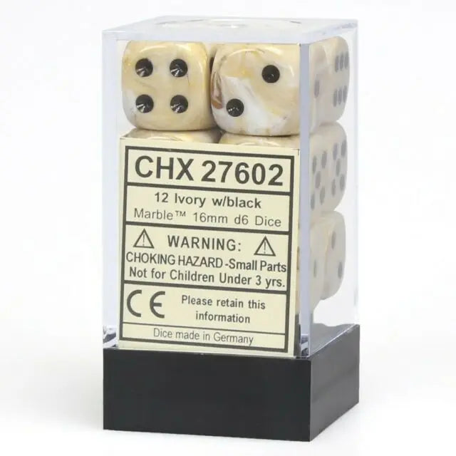 Marble 16mm D6 Ivory/black (12)