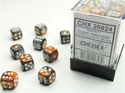 Gemini Copper-steel/ white Dice Block (36 Dice)