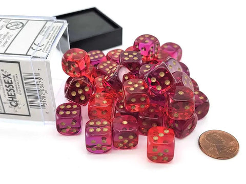 Gemini Translucent Red- Violet/gold Dice Block (36 Dice) Chessex