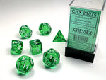 Translucent Green/ white 7-Die set Chessex