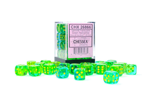 Gemini Translucent Green- Teal/yellow Dice Block (36 Dice)