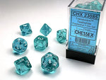 Translucent Teal/ white 7-Die set Chessex