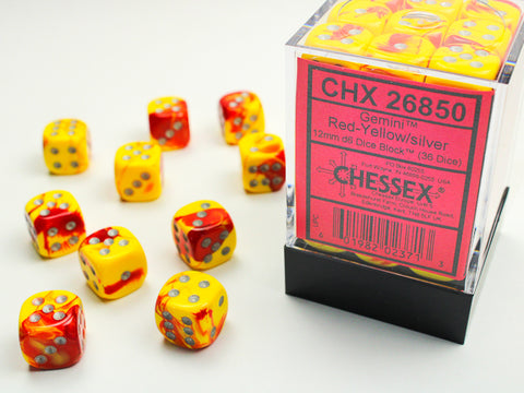 Gemini Red- Yellow/silver Dice Block (36 Dice) Chessex