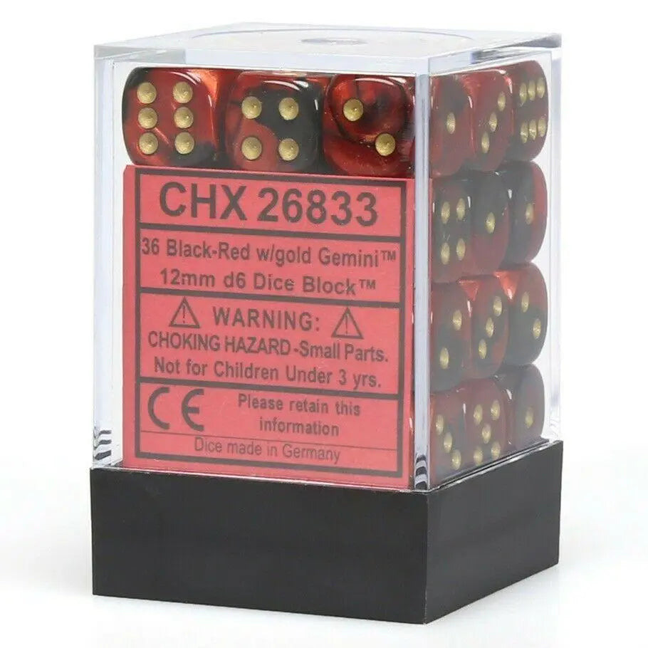 Gemini Black-Red/ gold Dice Block (36 Dice)